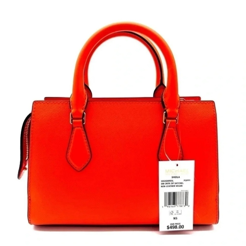 Michael Kors Sheila Small Center Zip Satchel Shoulder Crossbody Bag Orange/Gold - Picture 4 of 11